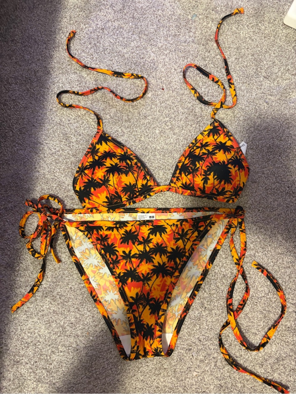 Kids Orange Palm-Print Tie-Side Bikini